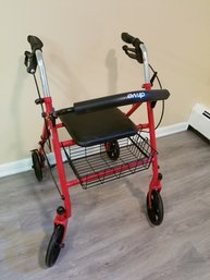 Red 'Drive' Wheeled Walker With Brakes And Basket - Like New