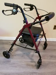 Maroon 'health Line' Wheeled Walker W/brakes And Under Mount Storage - Like New