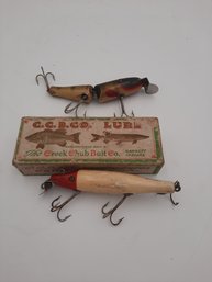 2 C.c.b. Co Antique Wood Bass Fishing Lures With Original Box Top