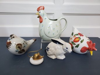 Cute Assortment Of Pottery, Porcelain & Brass Animal Figurines