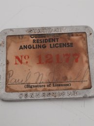 1945 Connecticut Resident Angling License In Org. Holder Badge