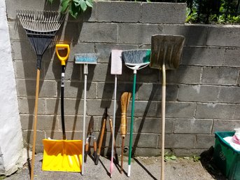 Garden Tool Lot - 8 Pieces - Green Rake In Place Of Smaller Hedge Clipper