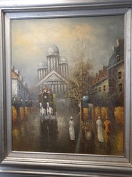 Moody Vintage Mid-Century French Cityscape Oil Painting- Signed ATLAS