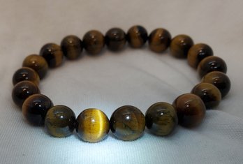 Fabulous 130 Ct Natural African Yellow Blue Tiger Eye Round Beaded Stretch Bracelet