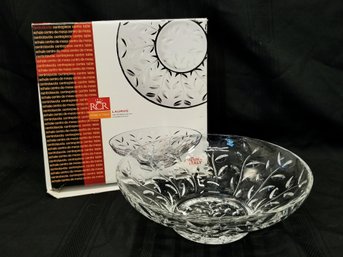 New RCR Laurus Round Crystal Centerpiece Serving Bowl Made In Italy - Original Box