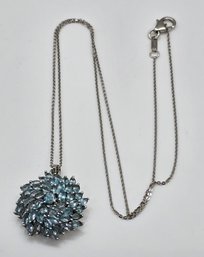 Paraiba Apatite Floral Pendant Necklace In Platinum Over Sterling