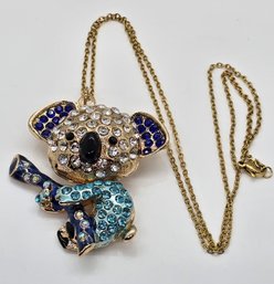 Austrian Crystal Movable Koala Bear Pendant With Yellow Gold Over Stainless Chain