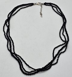 Thai Black Spinel Multi-strand Beaded Necklace In Platinum Over Sterling