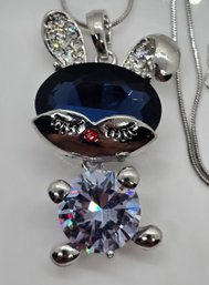 Blue And White Glass, Red And White Austrian Crystal Doll Charm Pendant Necklace