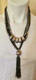 2 Multi-layered Natural Stone Beaded Necklaces With Silver Accents