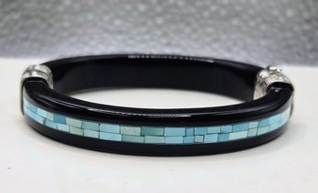 Jay King DTR Hinged Onyx And Sterling With Mosaic Turquoise Inlay