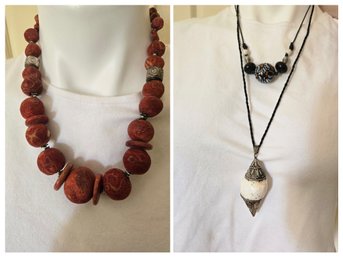 Assorted Chunky Layering Necklaces - 1 Graduated Sponge Coral / 1 Natural Shell / 1 Black Art Glass Beads