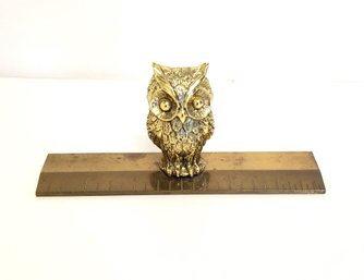 Adorable MCM Solid Brass Owl Ruler Paperweight