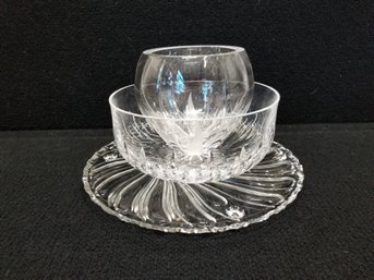 Two Crystal Bowls & Glass Swirl Platter