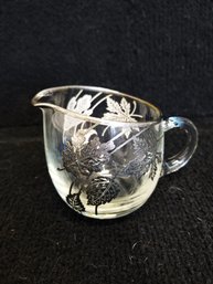 Beautiful Vintage Sterling Silver Leaf Design Overlay Glass Creamer