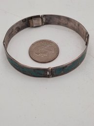 Vintage Sterling Silver TAXCO Mexico Crushed Turquoise Panel Bracelet