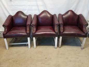 Hollywood Regency Chippendale Style Wood & Faux Leather Chairs