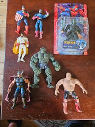 #7 - Lot Of 8 Action Figures (Spiderman, Green Goblin, Batman, Captain America, George The Animal Steele Plus