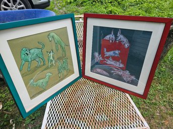 #6 - Pair Of Beautiful 16' X 16' Garrett Richardson Matted & Framed Originals  Dogs