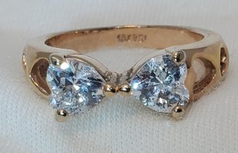 Vintage 18K Rose Gold Ring With 2 Wonderful Sparkling CZ's ~ 4.40 Grams