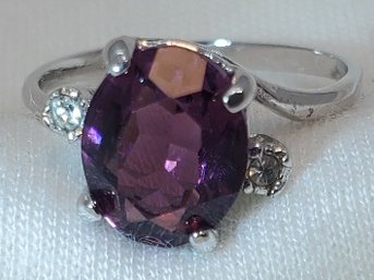 Vintage Sterling Silver Size 7 Incredible Looking Purple CZ ~ 2.62 Grams