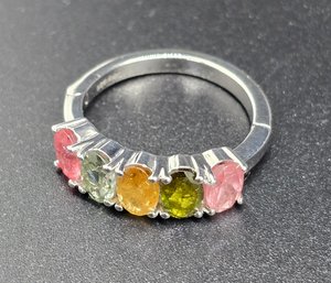 Multi-Tourmaline 5 Stone Arthritis Ring In Platinum Over Sterling