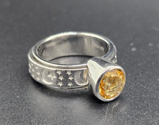 Brazilian Citrine Spinner Ring In Platinum Over Sterling