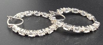 Brazilian Petalite, White Zircon Inside Out Hoop Earrings In Platinum Over Sterling