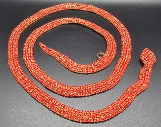 Black & Red Austrian Crystal Snake Necklace In Goldtone