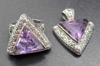 Rose De France Amethyst Ring & Pendant In Sterling Silver