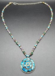 Vintage Multi-Color Beaded Costume Pendant Necklace By VJ