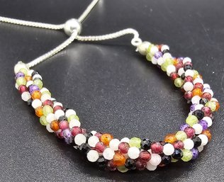 Multi-Gemstone Multi-row Beaded Bolo Bracelet In Sterling