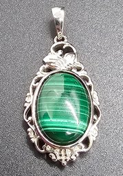 African Malachite Pendant In Platinum Over Copper With Magnet