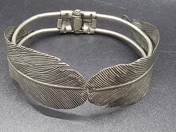 Vintage Silvertone Feather Bracelet