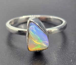 Rough Cut Ethiopian Welo Opal Solitaire Ring In Sterling