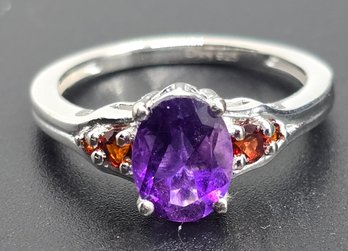 Amethyst, Mozambique Garnet Ring In Sterling Silver