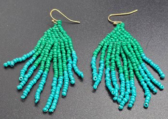 Vintage Green & Blue Beaded Dangle Earrings