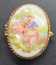 Victorian Style Porcelain Top Pill Or Trinket Box