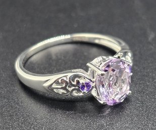 Rose De France Amethyst, Simulated Purple Diamond Heart Ring In Sterling