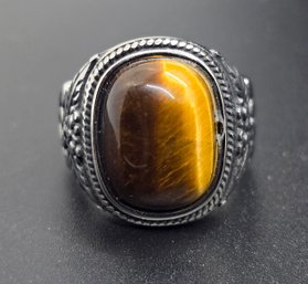 Yellow Tigers Eye Ring In Stainless