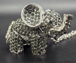 Gray & Green Austrian Crystal Movable Elephant Pendant Necklace In Silvertone