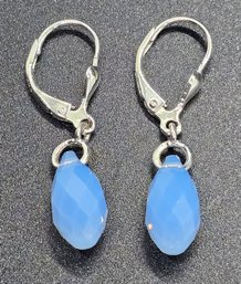 Designer Premium Air Blue Opal Austrian Crystal Lever Back Earrings In Sterling