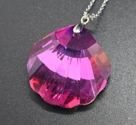 Simulated Fuchsia Color Quartz Pendant In Rhodium Over Sterling With Stainless Chain