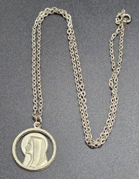 Vintage Virgin Mary Pendant Necklace Made In Italy