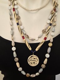 Beautiful Layering Necklaces Made From Bone, Agate, Shell And Natural Stone