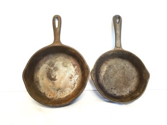 Two Vintage Well Seasoned Cast Iron Skillets