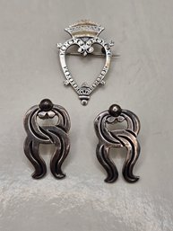 Iona Scotland Sterling Heart Pin & Sterling Silver Post Earrings