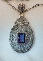 Vintage Sterling Silver Necklace With Stunning Victorian Style Pendant ~ 4.23 Grams