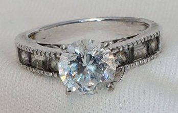 Vintage Sterling Silver Size 6 Incredible CZ Engagement Ring ~ 3.44 Grams