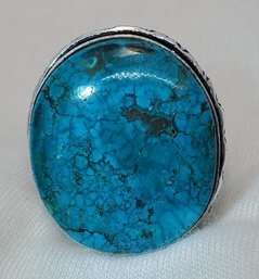 Sterling Silver Plated Size 6.5 Beautiful Turquoise Ring ~ 7/8' Stone